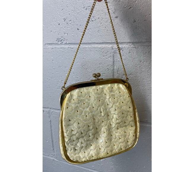 Vintage 1960s Floral Brocade Handbag Plastic Covered Kiss Lock Clasp Small Bag - Picture 5 of 10